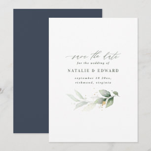 Reserve A Data Folhas em aquarela e casamento em dourado metálico