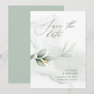 Reserve A Data Folhas em aquarela e casamento em dourado metálico