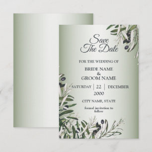 Reserve A Data Folhas Verdes Azeitona Preta Casamento Elegante