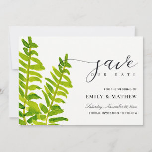 RESERVE A DATA FOLIAGEM DE FERN GREEN DOURADO WATERCOLOR GUARDA A