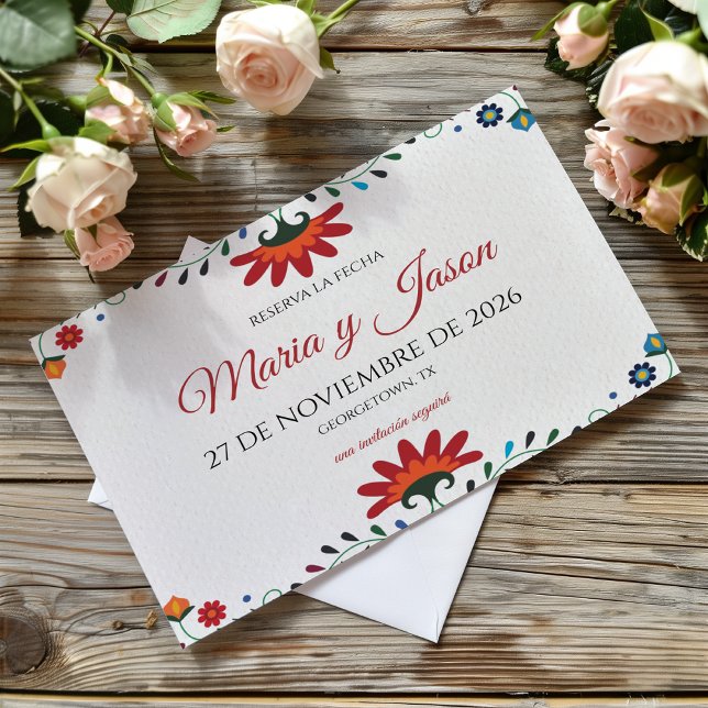 Reserve A Data Folk Art Floral Botanical Fiesta Spanish Wedding (Folk Art Floral Botanical Fiesta Spanish Wedding Save The Date)