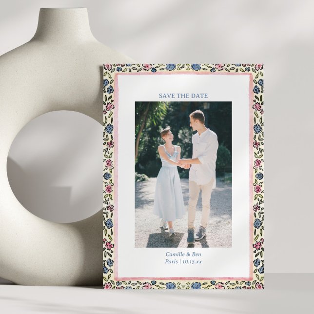 Reserve A Data Folk Floral Border Modern Coquette Romantic Photo (Criador carregado)