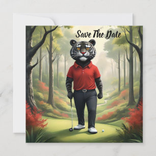 Reserve A Data "Fore! Um Tigre Negro Jogando Golfe na Floresta"