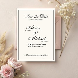 Reserve A Data Formal elegant black and ivory classic wedding