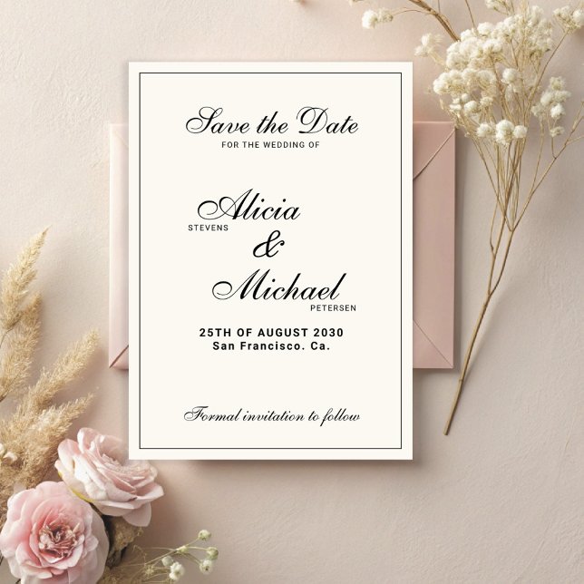 Reserve A Data Formal elegant black and ivory classic wedding (Criador carregado)