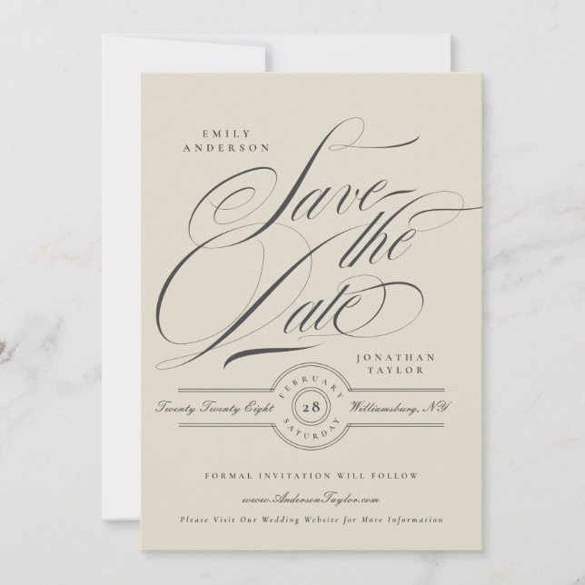 Reserve A Data Formal Elegant Calligraphy Wedding Website Photo (Frente)