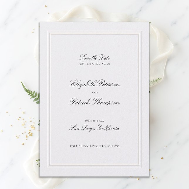 Reserve A Data Formal Modern Classic Elevated Frame Pearl Wedding (modern classic wedding invitation double frame elevated pearl formal traditional calligraphy )