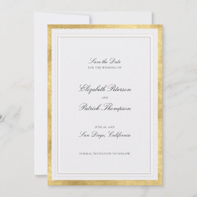 Reserve A Data Formal Modern Classic Elevated Gold Pearl Wedding (Frente)
