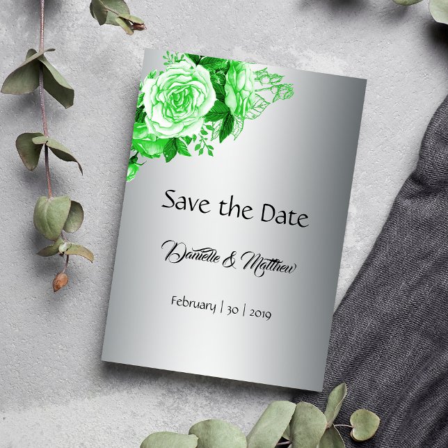 Reserve A Data Formas de Rosas de Aquarela Verde Casamento Pratea (Criador carregado)