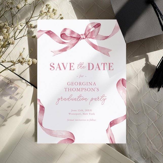 Reserve A Data Formatura de Laço de Aquarela Rosa Elegante (Criador carregado)