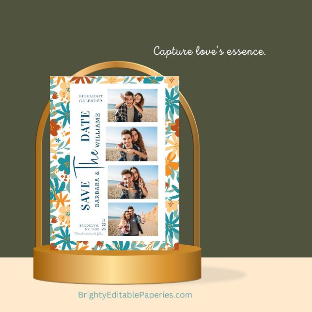 Reserve A Data Foto: Abstrato Wildflower Bright Art (Chic date announcement.)