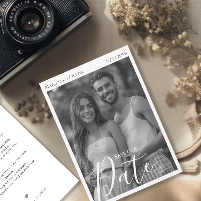 Reserve A Data Foto Antiga Preto e Branco (Vintage Black White Photo Save The Date)