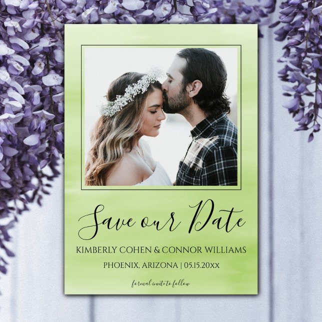 Reserve A Data Foto Aquarela Save the Date | Verde (Green Watercolor Photo Save the Date)