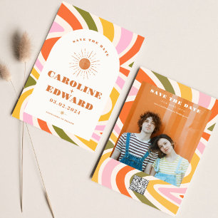 Reserve A Data Foto Arco-íris Ondulado Groovy Salve a Data Qr Cod