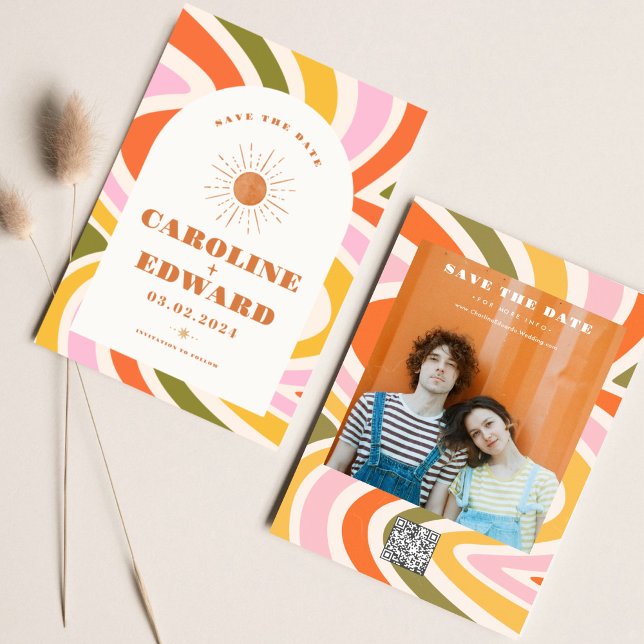 Reserve A Data Foto Arco-íris Ondulado Groovy Salve a Data Qr Cod (Criador carregado)