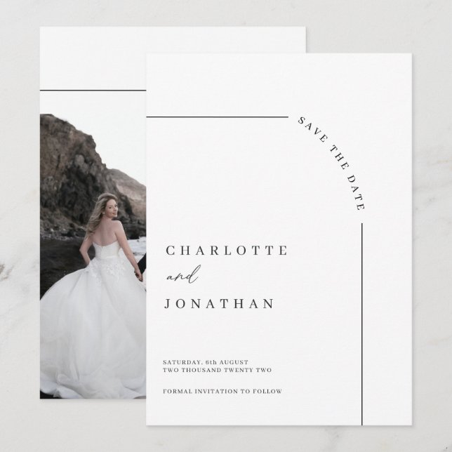 Reserve A Data Foto: Arco Moderno Casamento Preto e Branco (Frente/Verso)