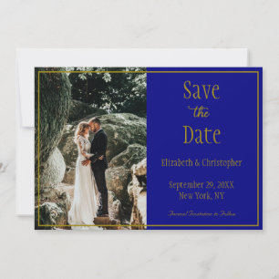 Reserve A Data Foto Azul Marinho Dourado Formal Elegante Casament