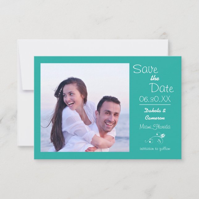 Reserve A Data Foto Azul Turquesa Horizontal - 3x5 Save the Date (Frente)