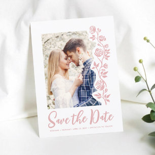 Reserve A Data Foto Blush Rosas Desenhados de Mão Romântica Simpl