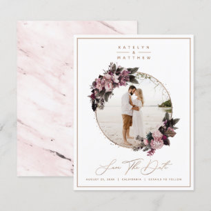 Reserve A Data Foto & Caligrafia Rústica Floral em Dourado