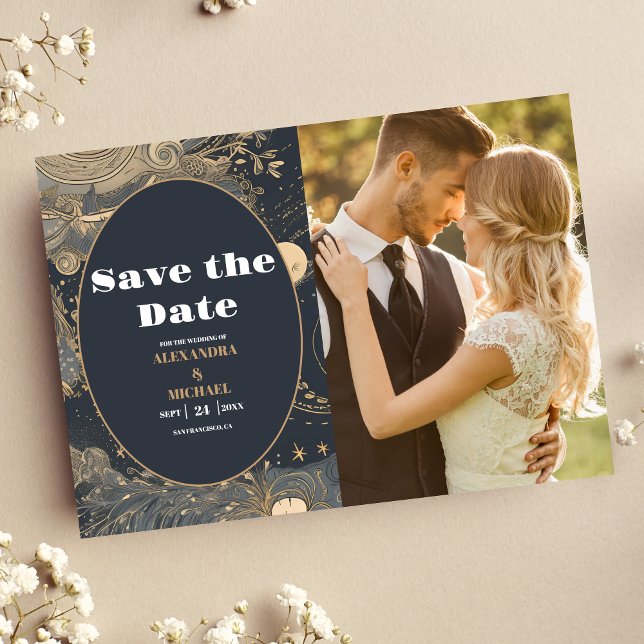 Reserve A Data Foto Casamento Celestial Elegante Prata Dourado (Criador carregado)