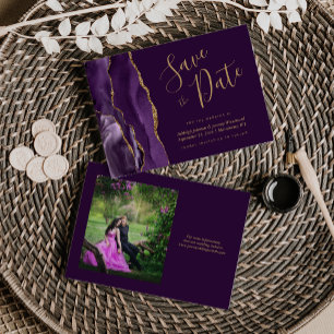 Reserve A Data Foto: Casamento de Agate Dourado Roxo Salve a Data