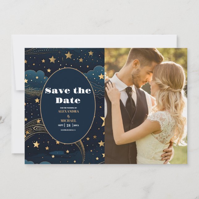 Reserve A Data Foto Casamento Lua Crescente Celestial Dourada (Frente)