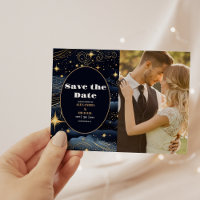 Foto Celestial Midnight Blue Stars Moon Weding