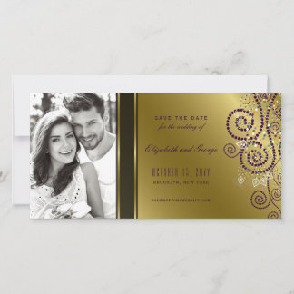 Reserve A Data Foto Chic de Pontos Espirais Dourados e Roxos