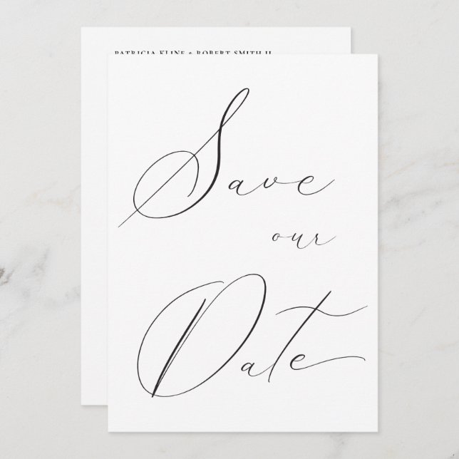 Reserve A Data Foto Clássica De Casamento Da Caligrafia Elegante (Frente/Verso)