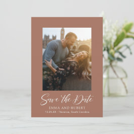 Reserve A Data Foto Clássica em Laranja Queimado Casamento Elegan