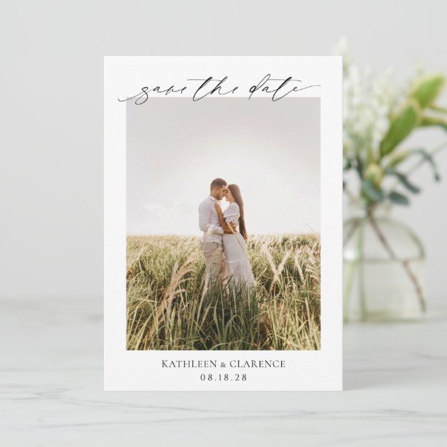 Reserve A Data Foto Clássica em Preto e Branco Casamento Elegante (Em pé/Frente)