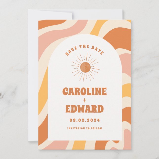 Reserve A Data Foto Código QR Arco-Íris Ondulado Groovy Save the  (Frente)