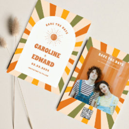 Reserve A Data Foto Código Qr Save the Date Groovy Arco-íris Ondu