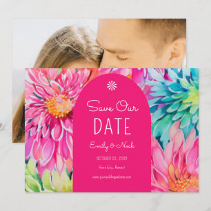 Reserve A Data Foto Colorida de Casamento Floral Tropical Moderno
