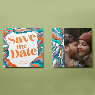 Reserve A Data Foto Colorida Ondulada Boho Ousada Groovy Retro Ún