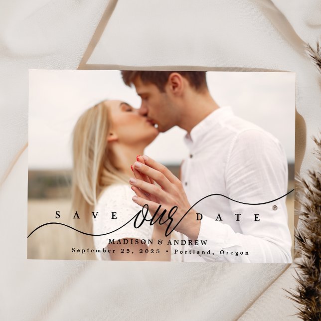 Reserve A Data Foto com Letra Preta Flourishing (Criador carregado)
