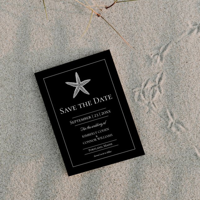 Reserve A Data Foto da Monograma Black Starfish (Black Starfish Monogram Photo Save the Date)