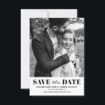 Reserve A Data Foto da Tipografia Clássica Preta e Branca<br><div class="desc">Foto da Tipografia Clássica em Preto e Branco Salvar o Anúncio de Data. Personalizável,  salve o anúncio de data com tipografia clássica preta e padrão de stripes. Personalizado adicionando sua própria foto e detalhes. Outras cores estão disponíveis.</div>