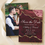 Reserve A Data Foto de Ágata Geodo em Mármore Dourado Burgundy em<br><div class="desc">Cartão de Save The Date de Ágata Geodo em Mármore Dourado e Burgundy em Aquarela Moderna e Elegante - Parte de trás da foto</div>