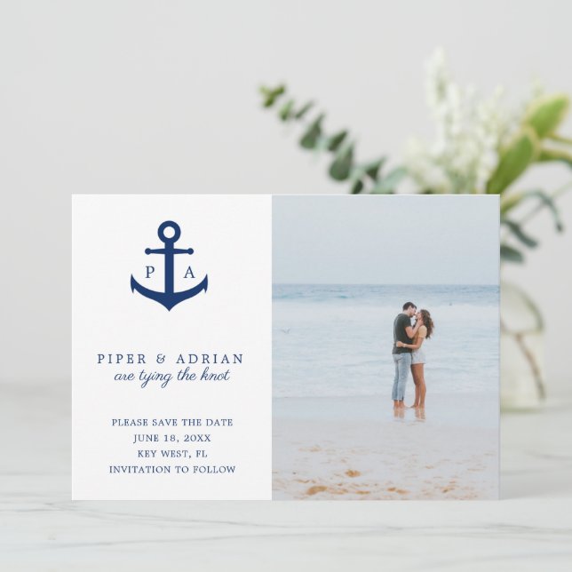 Reserve A Data Foto de Âncora Náutica Casamento Moderno (Em pé/Frente)