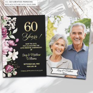 Reserve A Data Foto de Aniversário de Casamento de 60 anos Elegan