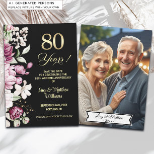 Reserve A Data Foto de Aniversário de Casamento de 80 anos Elegan