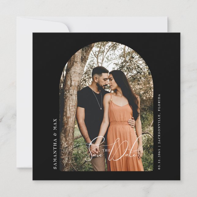 Reserve A Data Foto de Arch Contemporânea Preta Salvar a Data (Frente)