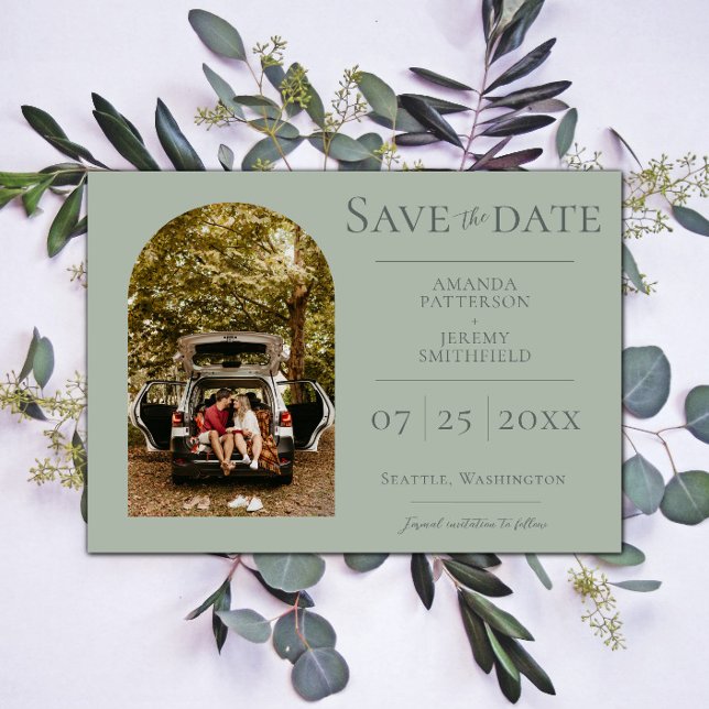 Reserve A Data Foto de Arco Simples | Salve o Dia em Verde Sage (Sage Green Simple Arch Photo Save the Date)