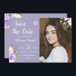 Reserve A Data Foto De Bat Floral Roxo Mitzvah Para Salvar A Data<br><div class="desc">Pastel Purple Floral Bat Mitzvah Foto Para Salvar A Data</div>