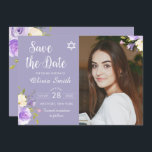 Reserve A Data Foto De Bat Floral Roxo Mitzvah Para Salvar A Data<br><div class="desc">Pastel Purple Floral Bat Mitzvah Foto Para Salvar A Data</div>