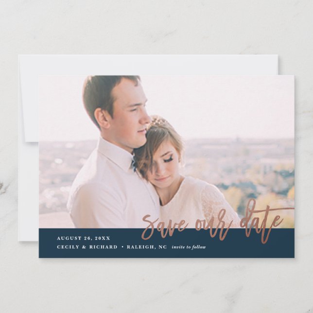 Reserve A Data Foto de caligrafia moderna salvar data (Frente)