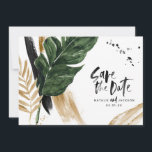 Reserve A Data Foto de casamento abstrato tropical moderno pintad<br><div class="desc">Cartão de aviso de casamento abstrato tropical moderno pintado. Parte de uma coleção de casamento moderna.</div>