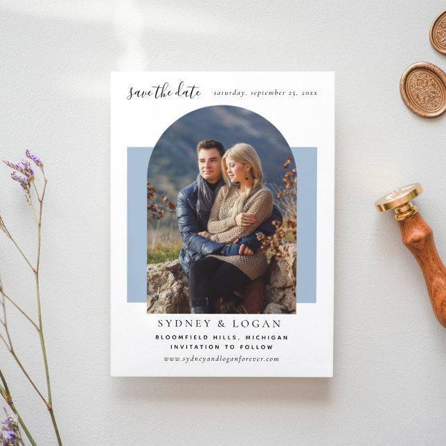 Reserve A Data Foto de Casamento Azul de Arch Moderno (Criador carregado)